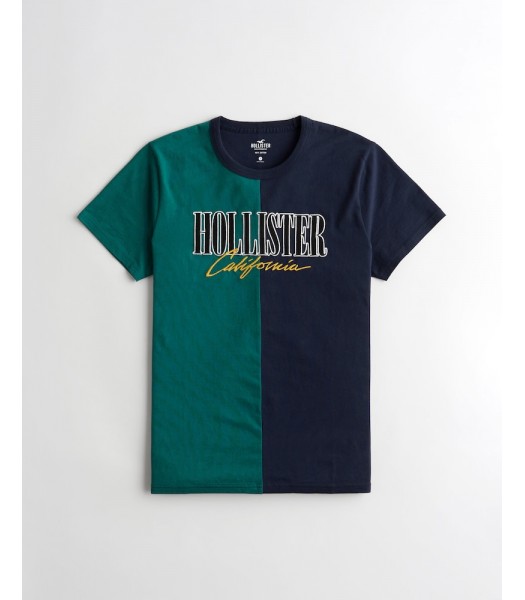 Hollister Green/Navy Spliced Embroidered Hollister Logo Tee